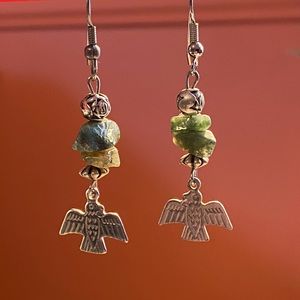 2/$20 90s thunderbird earrings w/green gray stones